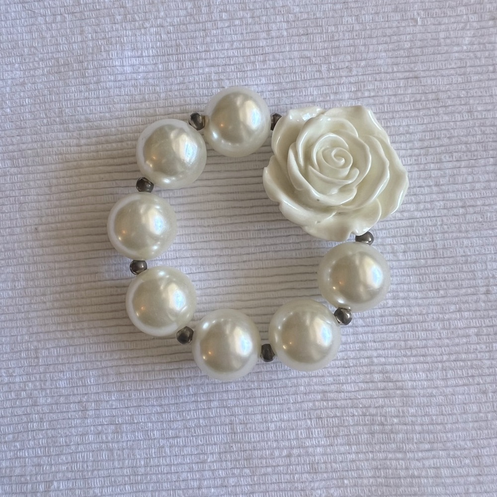 Girls Pearl and Ceramic Rose Bracelet